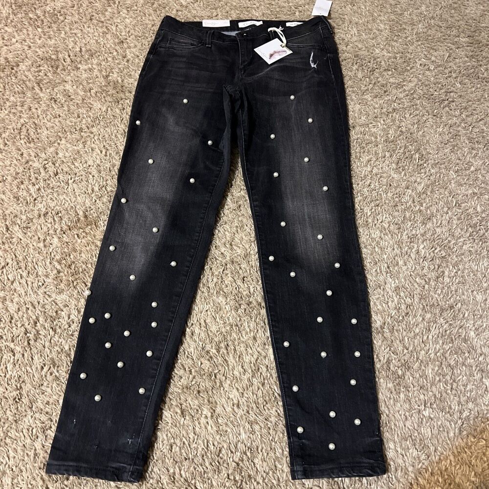 Jessica Simpson Super Skinny Jeans. Size 30 US Black Large Pearl Accents NEW